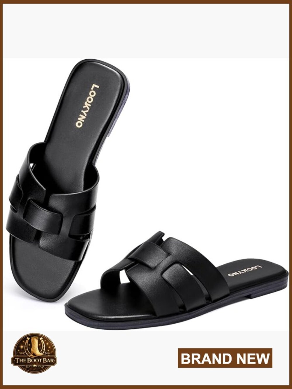 Flat Sandals for Women Comfortable PU Leather Square Open Toe Slip On Dressy